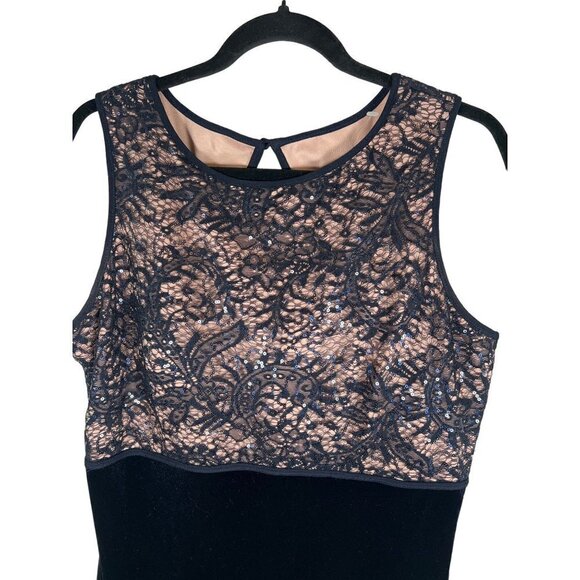 NWT Nightway Women Size 12 Navy Maxi Formal Dress Lace Sequin Bodice and Velvet - Picture 5 of 12